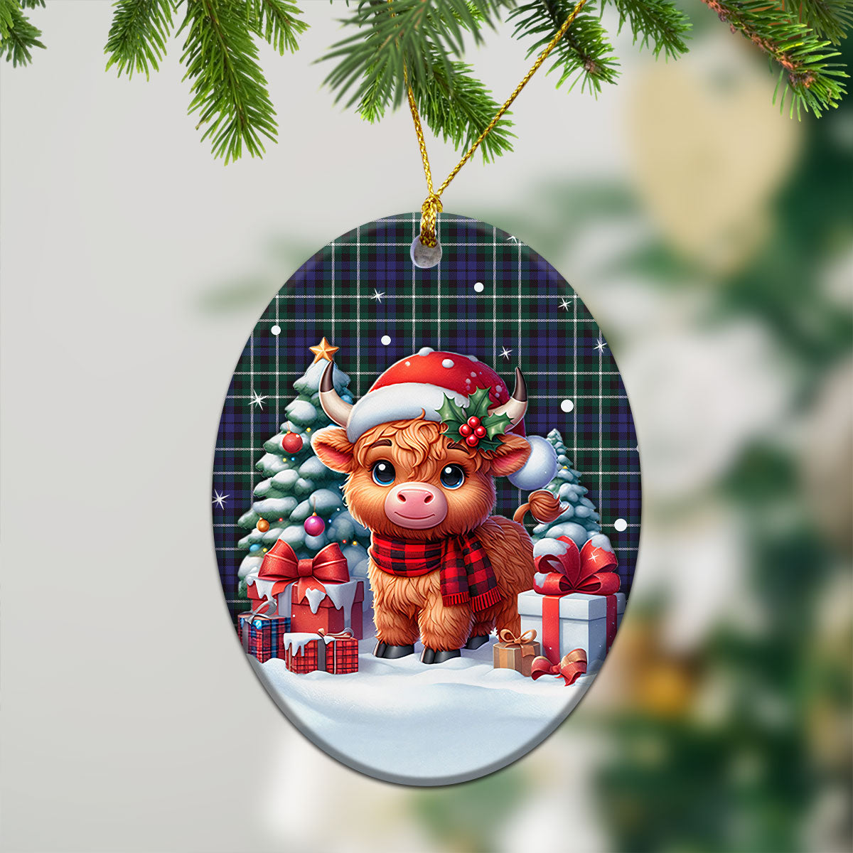 Allardice Tartan Christmas Ceramic Ornament - Highland Cow Winter Style