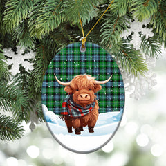 Arbuthnot Ancient Tartan Christmas Ceramic Ornament - Highland Cows Snow Style