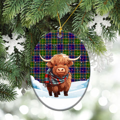 Arnott Tartan Christmas Ceramic Ornament - Highland Cows Snow Style