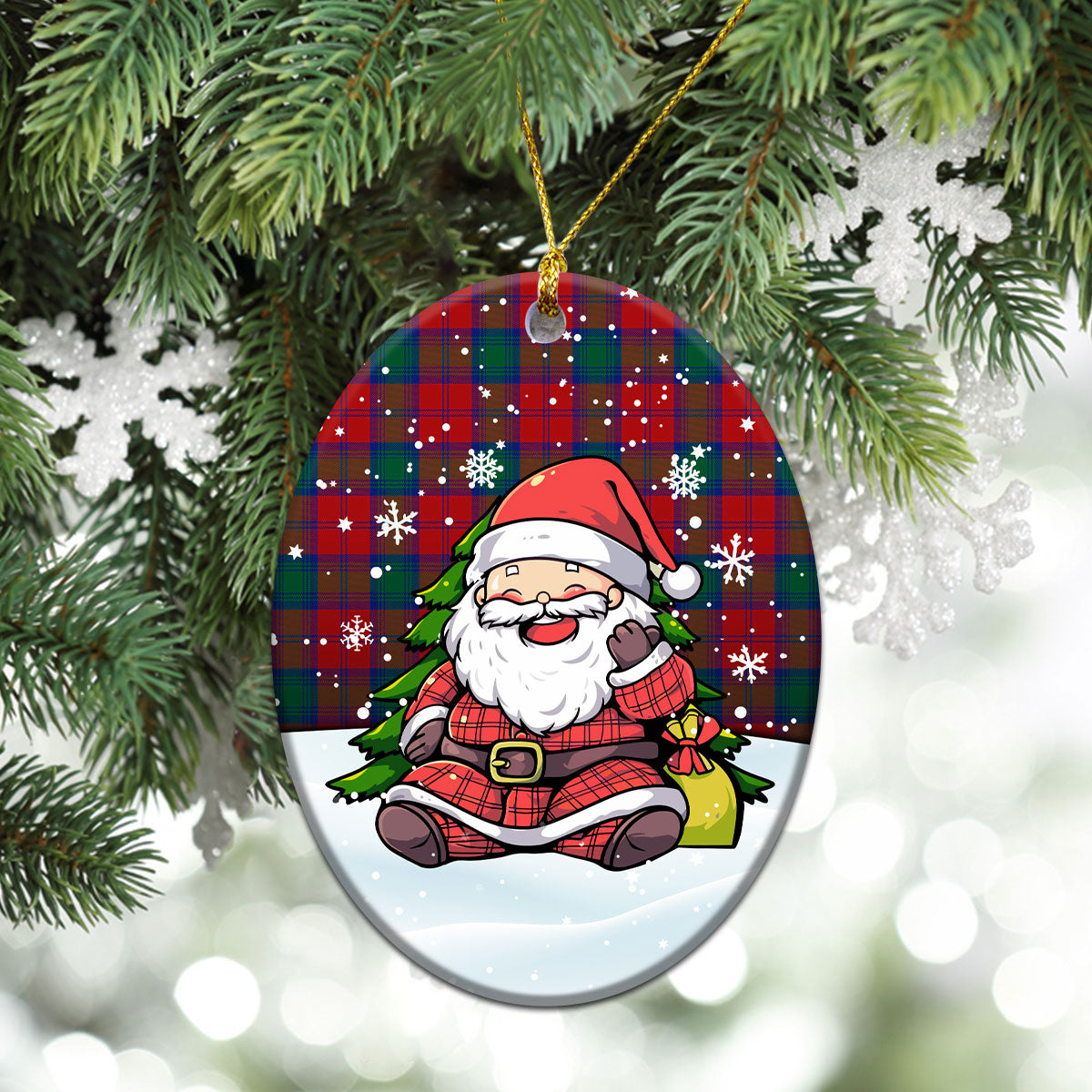 Auchinleck Tartan Christmas Ceramic Ornament - Scottish Santa Style