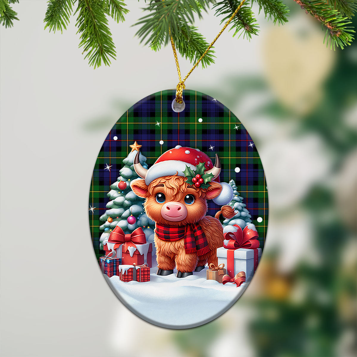 Baillie Tartan Christmas Ceramic Ornament - Highland Cow Winter Style