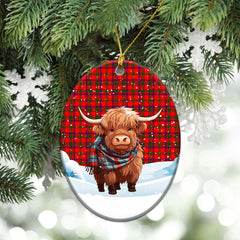 Bain Tartan Christmas Ceramic Ornament - Highland Cows Snow Style