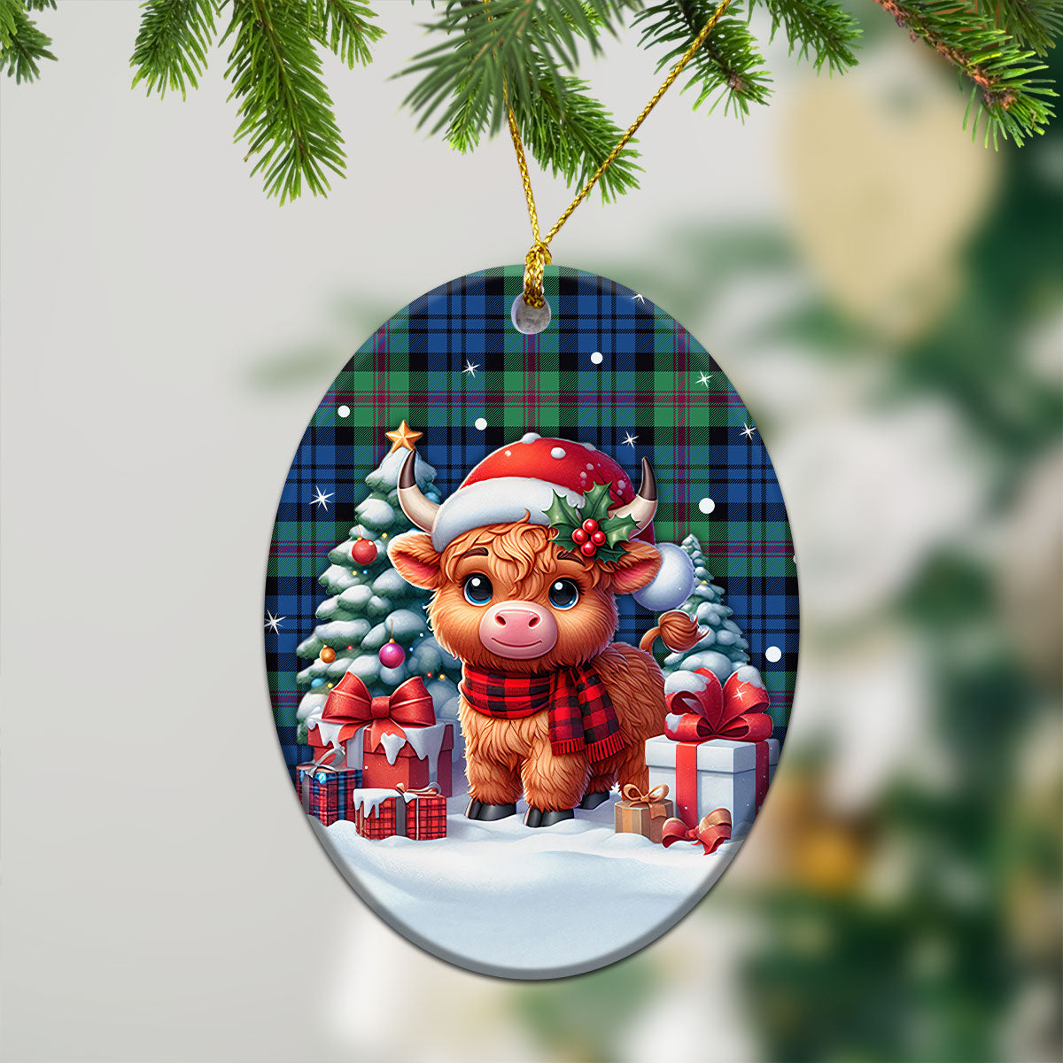 Baird Ancient Tartan Christmas Ceramic Ornament - Highland Cow Winter Style