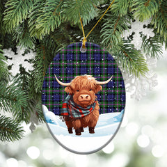 Baird Modern Tartan Christmas Ceramic Ornament - Highland Cows Snow Style