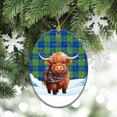 Barclay Hunting Ancient Tartan Christmas Ceramic Ornament - Highland Cows Snow Style