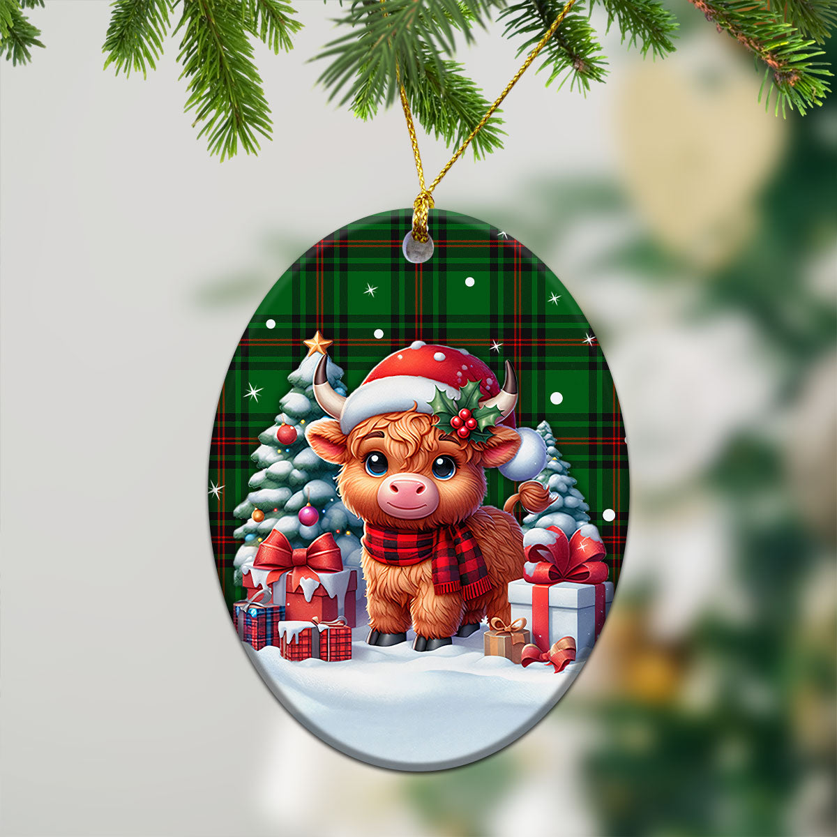 Beveridge Tartan Christmas Ceramic Ornament - Highland Cow Winter Style