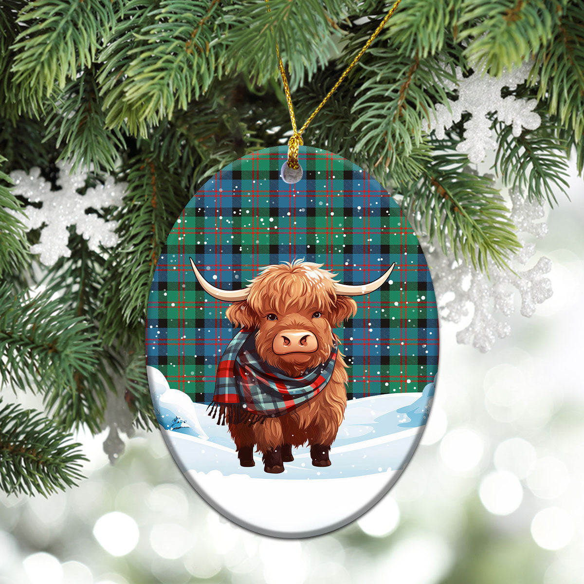 Blair Ancient 01 Tartan Christmas Ceramic Ornament - Highland Cows Snow Style