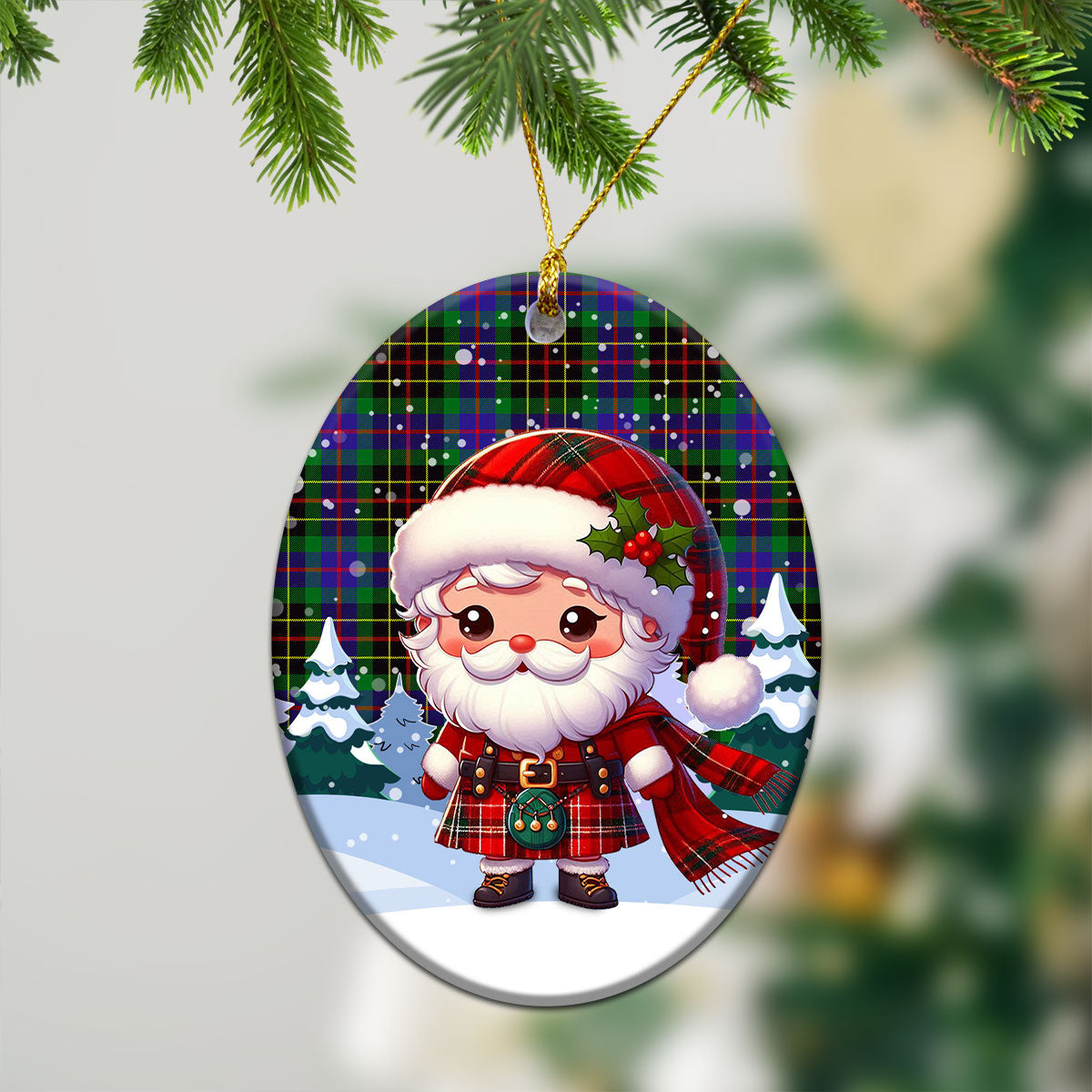 Brodie Hunting Modern Tartan Christmas Ceramic Ornament - Santa Claus In Kilt Style