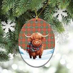 Bruce Ancient Tartan Christmas Ceramic Ornament - Highland Cows Snow Style