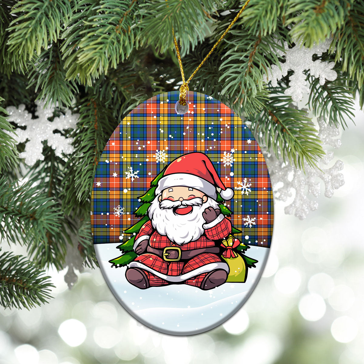 Buchanan Ancient Tartan Christmas Ceramic Ornament - Scottish Santa Style