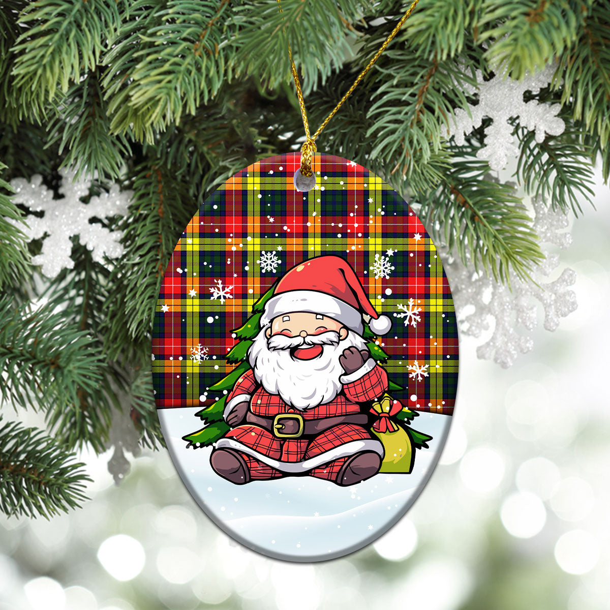 Buchanan Modern Tartan Christmas Ceramic Ornament - Scottish Santa Style