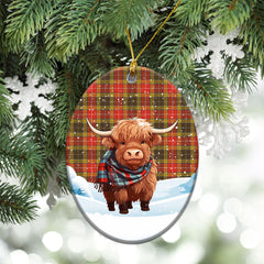 Buchanan Old Set Weathered Tartan Christmas Ceramic Ornament - Highland Cows Snow Style