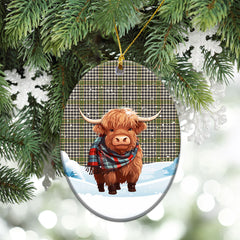 Burns Check Tartan Christmas Ceramic Ornament - Highland Cows Snow Style