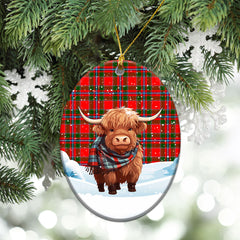 Butter Tartan Christmas Ceramic Ornament - Highland Cows Snow Style