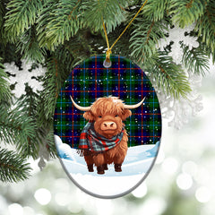 Calder Tartan Christmas Ceramic Ornament - Highland Cows Snow Style