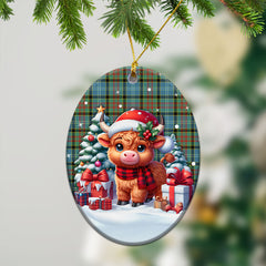 Caldwell Tartan Christmas Ceramic Ornament - Highland Cow Winter Style