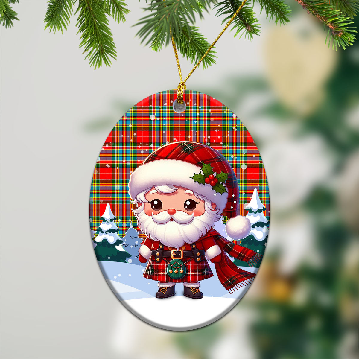 Chattan Tartan Christmas Ceramic Ornament - Santa Claus In Kilt Style