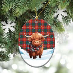 Chisholm Ancient Tartan Christmas Ceramic Ornament - Highland Cows Snow Style