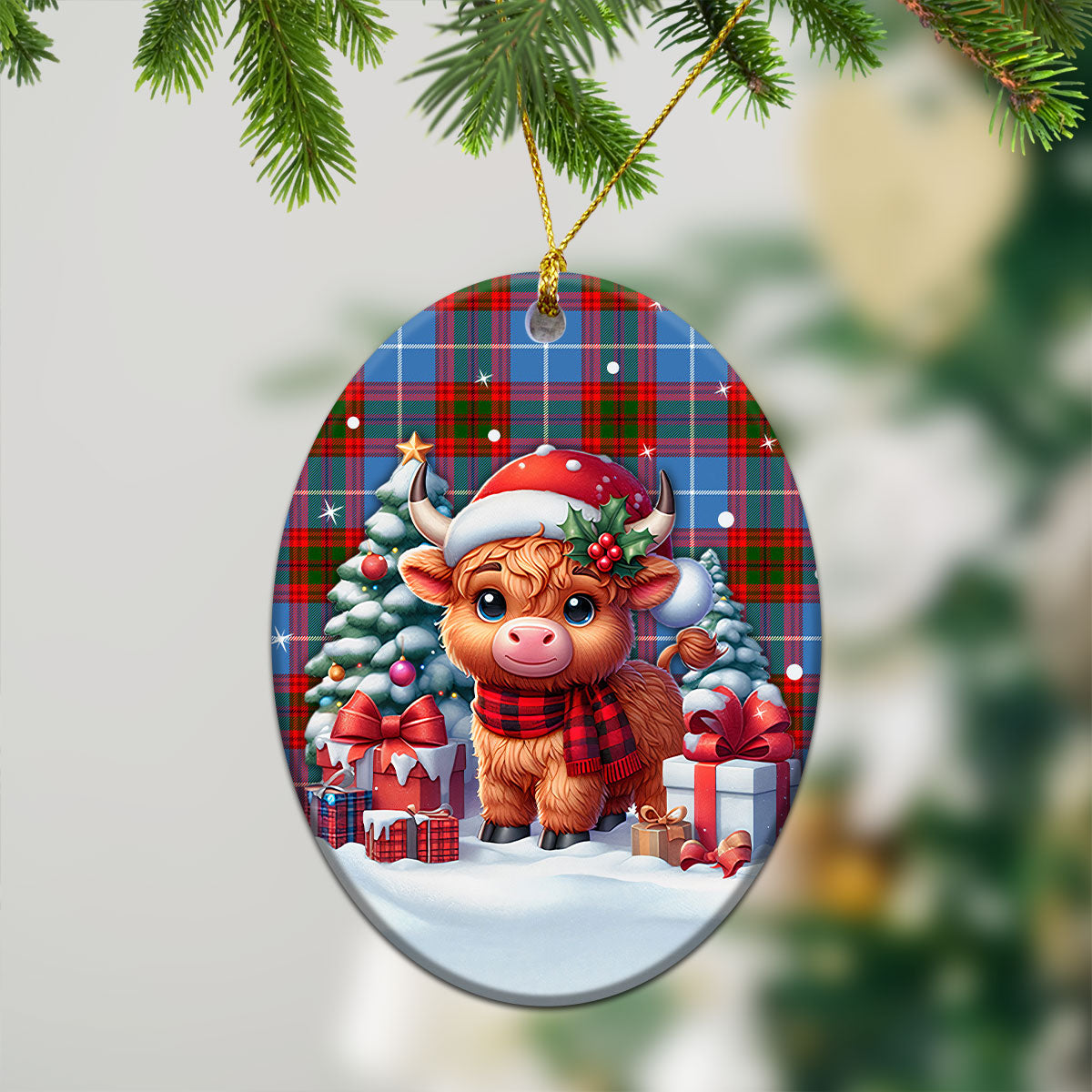 Congilton Tartan Christmas Ceramic Ornament - Highland Cow Winter Style