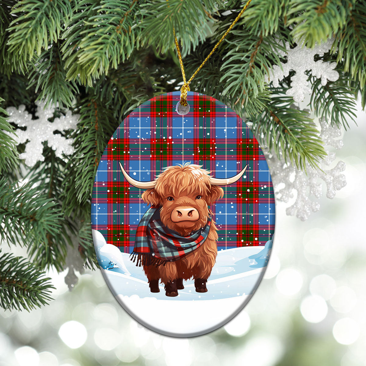 Congilton Tartan Christmas Ceramic Ornament - Highland Cows Snow Style