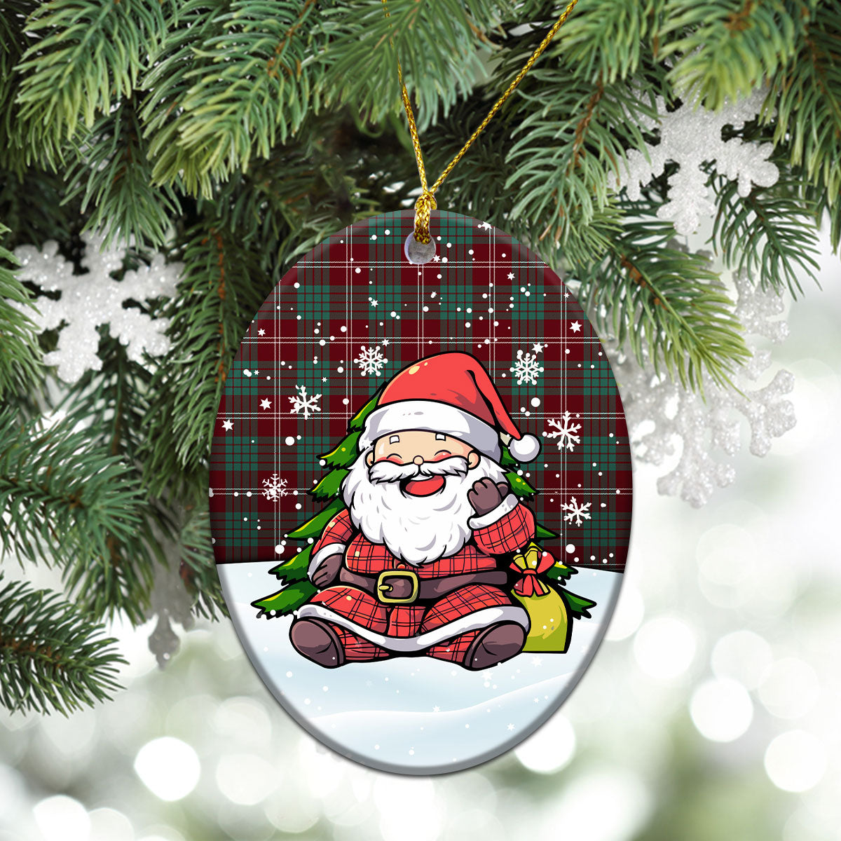 Crawford Modern Tartan Christmas Ceramic Ornament - Scottish Santa Style