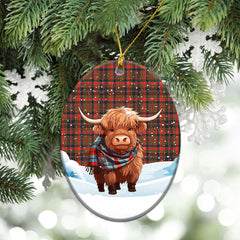 Cumming Hunting Weathered Tartan Christmas Ceramic Ornament - Highland Cows Snow Style