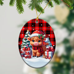 Cunningham Modern Tartan Christmas Ceramic Ornament - Highland Cow Winter Style