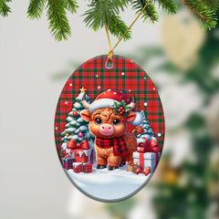 Dalziel Modern Tartan Christmas Ceramic Ornament - Highland Cow Winter Style