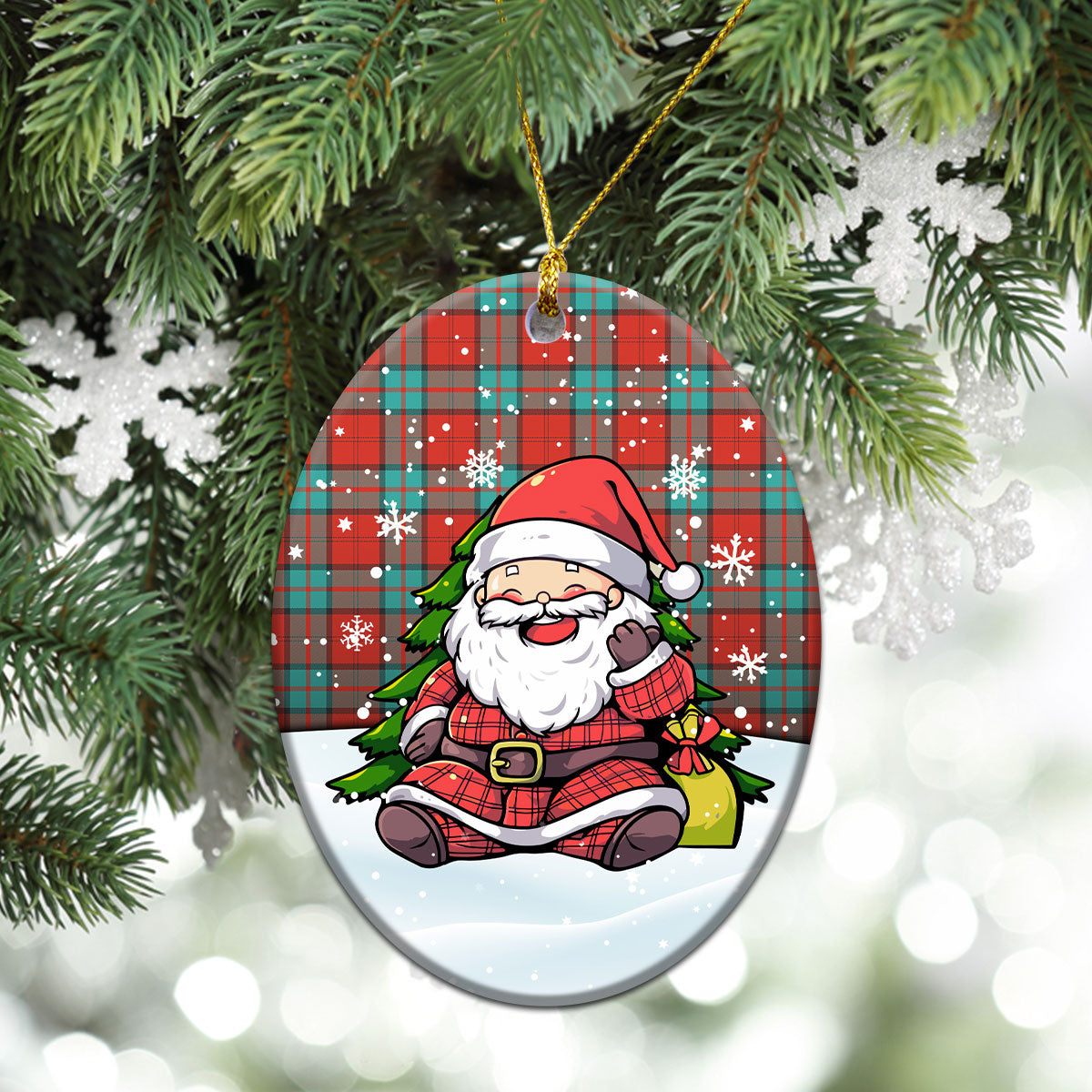 Dunbar Ancient Tartan Christmas Ceramic Ornament - Scottish Santa Style