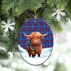 Elliot Modern Tartan Christmas Ceramic Ornament - Highland Cows Snow Style