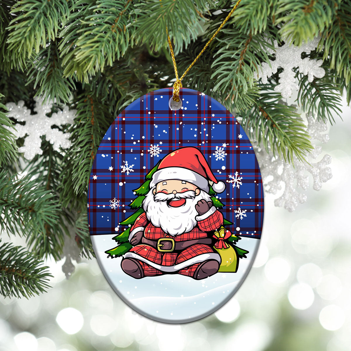 Elliot Modern Tartan Christmas Ceramic Ornament - Scottish Santa Style