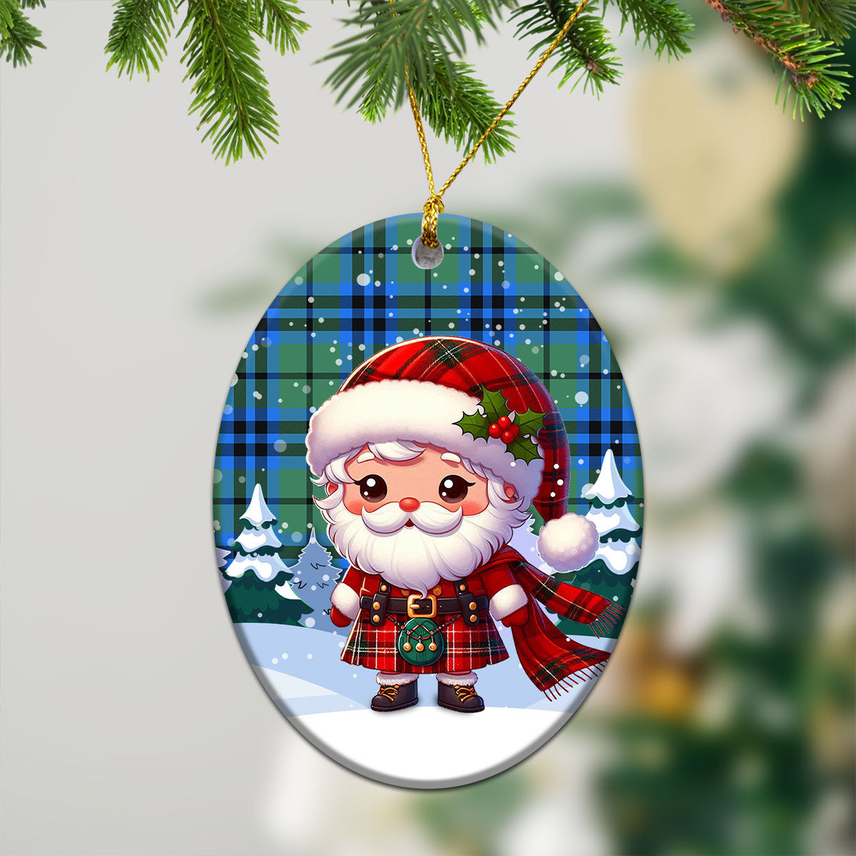 Falconer Tartan Christmas Ceramic Ornament - Santa Claus In Kilt Style