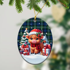 Forbes Ancient Tartan Christmas Ceramic Ornament - Highland Cow Winter Style