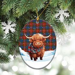 Fraser (of Lovat) Ancient Tartan Christmas Ceramic Ornament - Highland Cows Snow Style