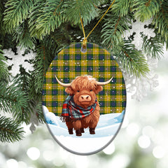 Fraser (of Lovat) Yellow Tartan Christmas Ceramic Ornament - Highland Cows Snow Style