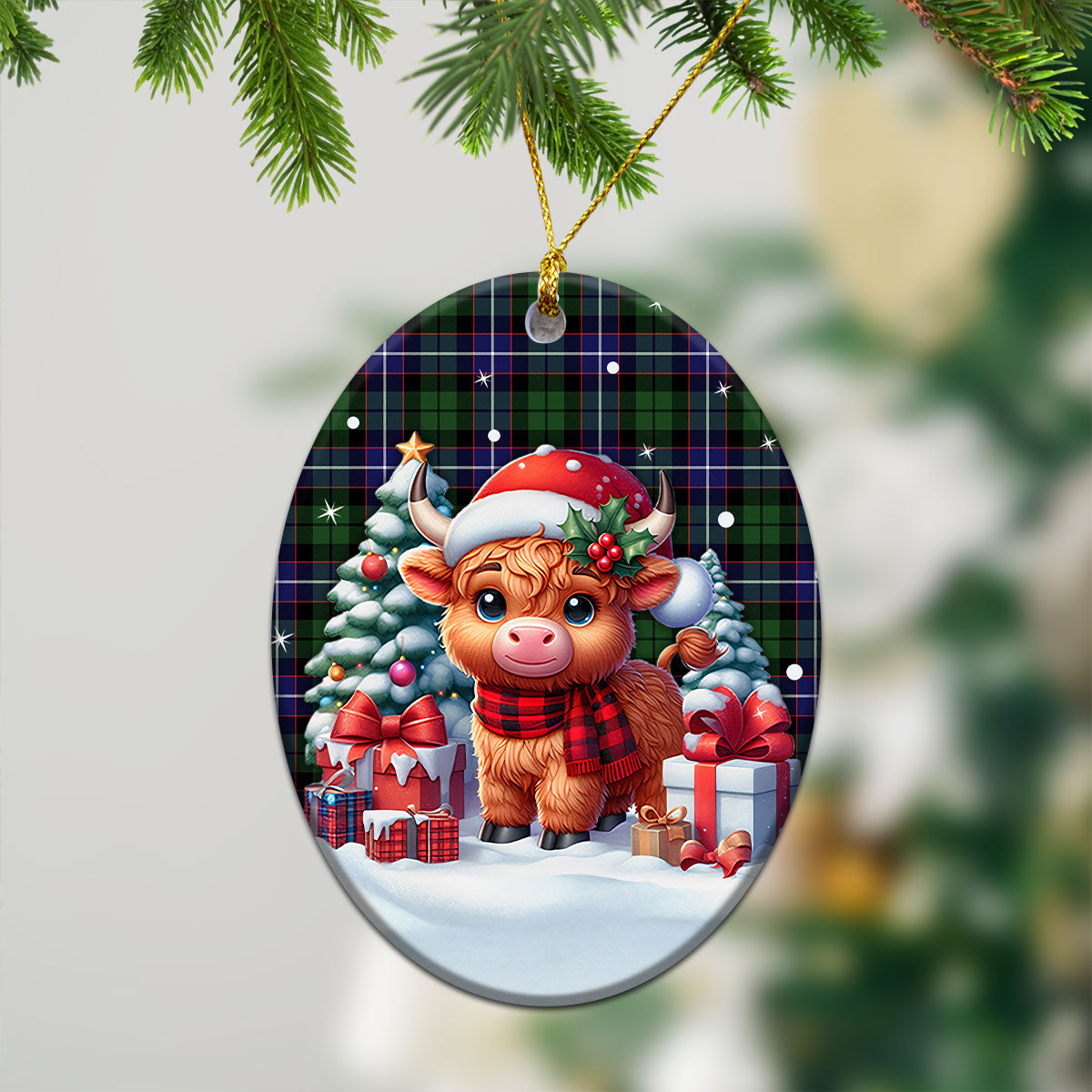 Galbraith Modern Tartan Christmas Ceramic Ornament - Highland Cow Winter Style