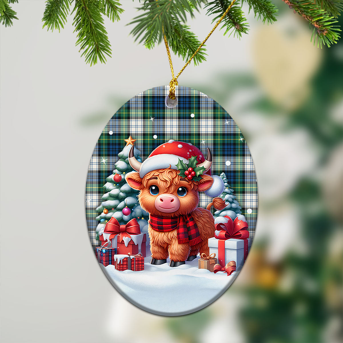 Gordon Dress Ancient Tartan Christmas Ceramic Ornament - Highland Cow Winter Style