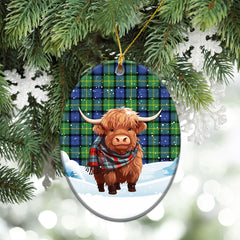 Gordon Old Ancient Tartan Christmas Ceramic Ornament - Highland Cows Snow Style