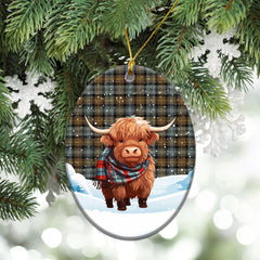 Gordon Weathered Tartan Christmas Ceramic Ornament - Highland Cows Snow Style