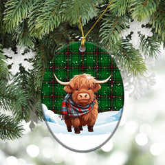 Halkett Tartan Christmas Ceramic Ornament - Highland Cows Snow Style