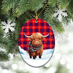 Hamilton Modern Tartan Christmas Ceramic Ornament - Highland Cows Snow Style