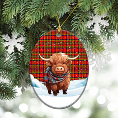 Hepburn Tartan Christmas Ceramic Ornament - Highland Cows Snow Style