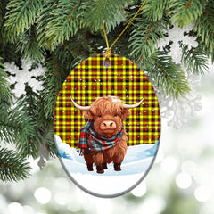 Jardine Tartan Christmas Ceramic Ornament - Highland Cows Snow Style