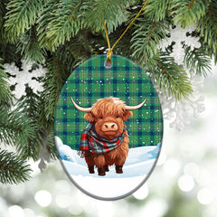 Kennedy Ancient Tartan Christmas Ceramic Ornament - Highland Cows Snow Style