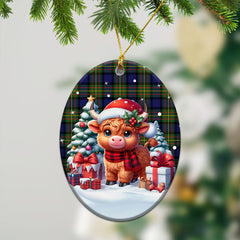 Laws Tartan Christmas Ceramic Ornament - Highland Cow Winter Style