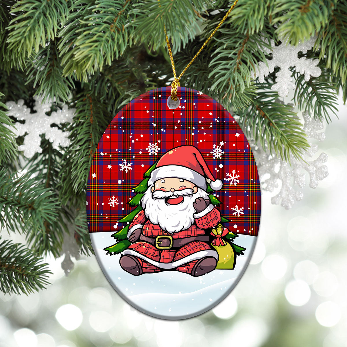 Leslie Modern Tartan Christmas Ceramic Ornament - Scottish Santa Style