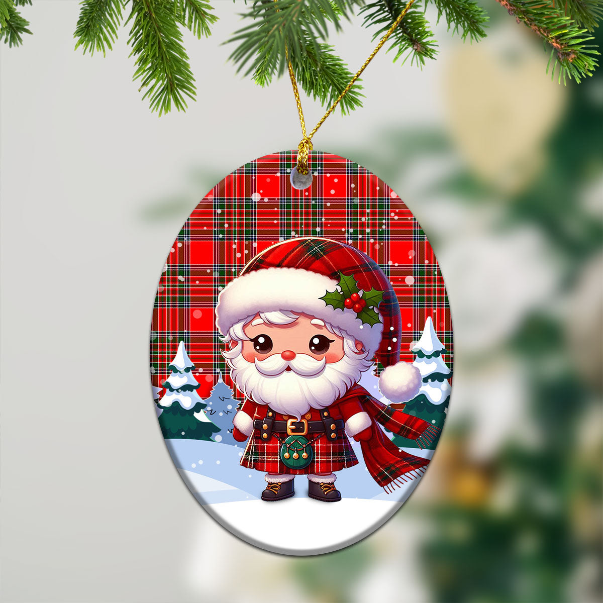 MacBain Tartan Christmas Ceramic Ornament - Santa Claus In Kilt Style