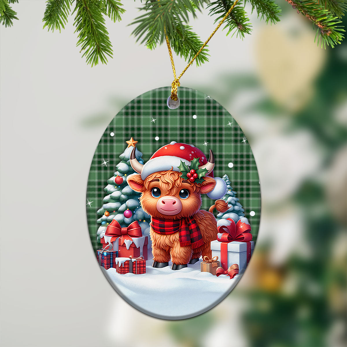 MacDonald Lord of the Isles Hunting Tartan Christmas Ceramic Ornament - Highland Cow Winter Style