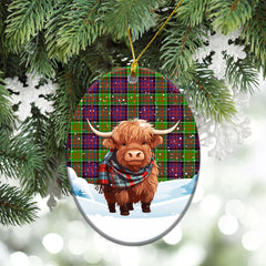 MacDonald (Clan Ranald) Tartan Christmas Ceramic Ornament - Highland Cows Snow Style