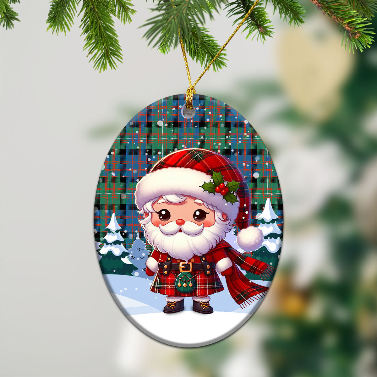 MacDonnell of Glengarry Ancient Tartan Christmas Ceramic Ornament - Santa Claus In Kilt Style